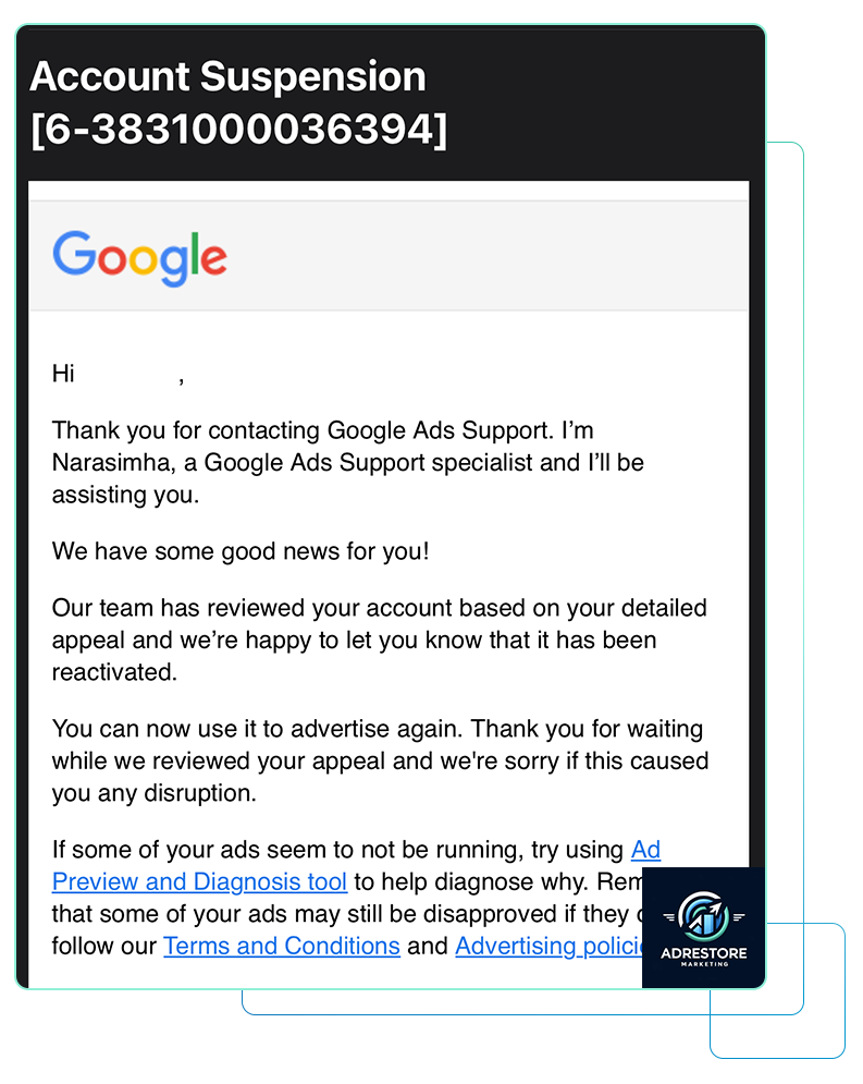 Account Reinstated After Appeal